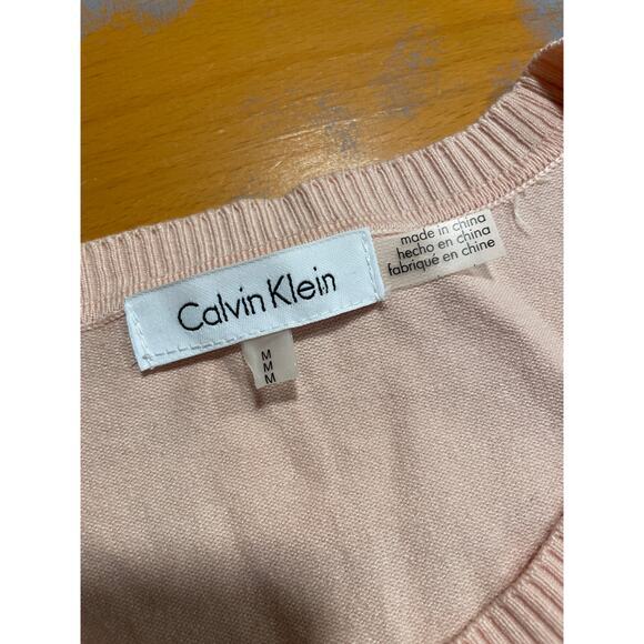 Calvin Klein Soft Pink White Lightweight Cotton Cardigan Sweater M Striped Prep - Picture 5 of 7